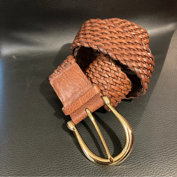MICHAEL MICHAEL KORS SZ  M Braided Gold Toned Horseshoe Buckle Leather Belt - Picture 1 of 8